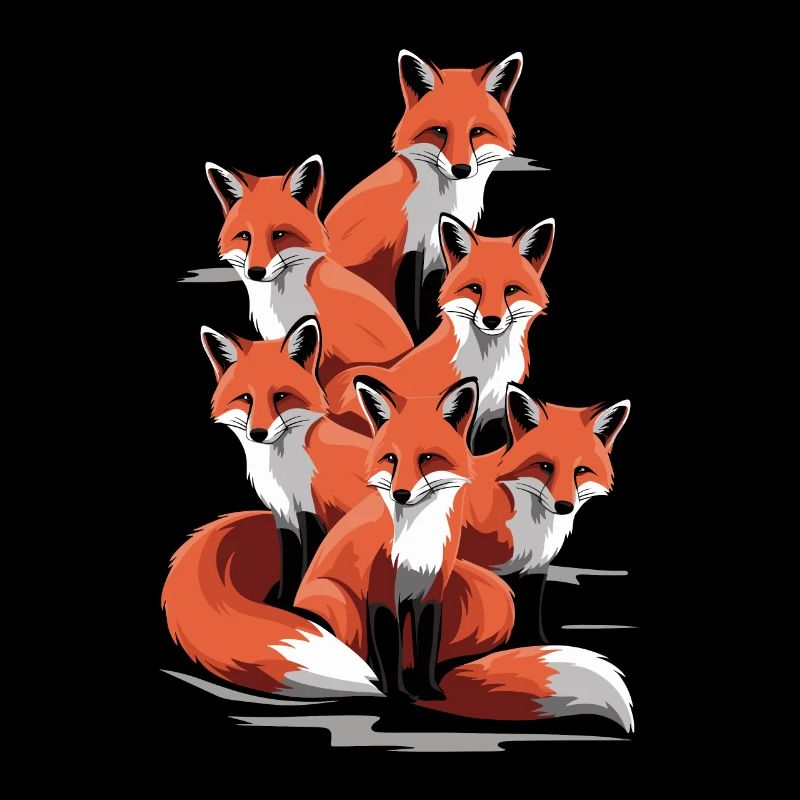 Fox Artist's Design with Six Foxes