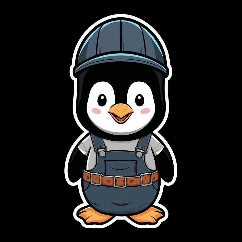 Penguin with construction worker helmet and dungarees