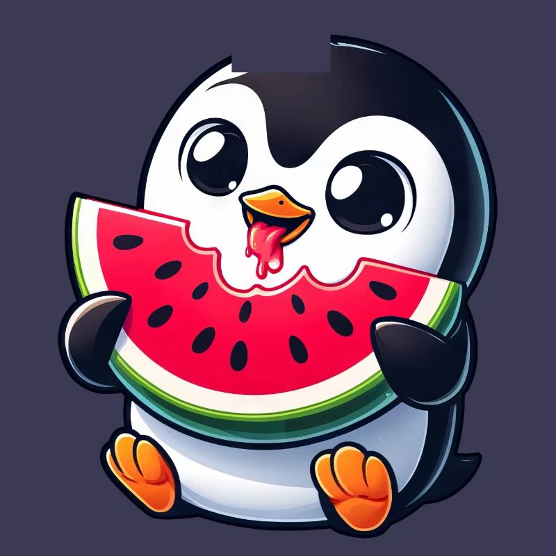 Pingouin avec dessin animé de pastèque