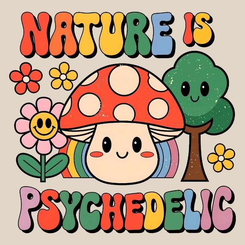 Nature Is Psychedelic Retro Mushroom