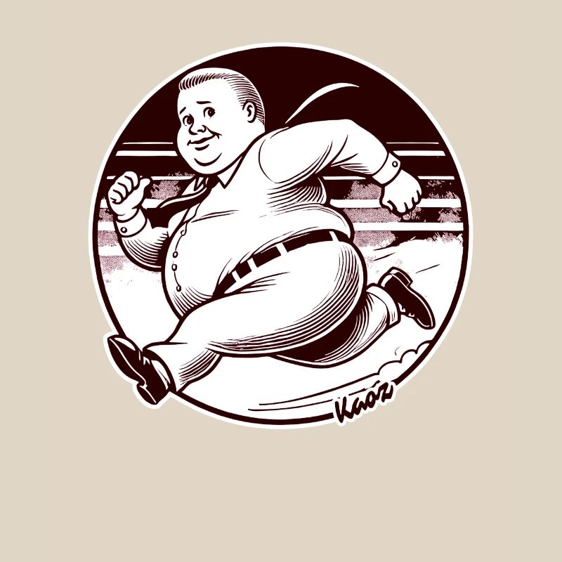 Chubby retro man running