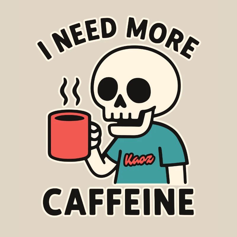 lustiges Skelett braucht mehr Koffein oder Kaffee