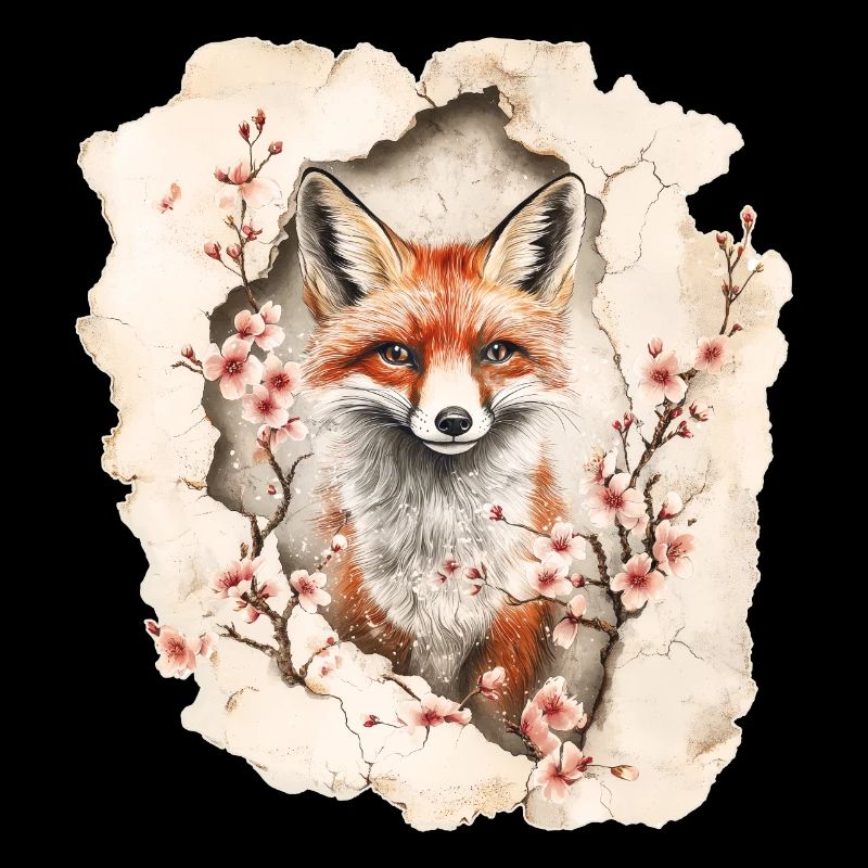 Fuchs mit Kirschblüten