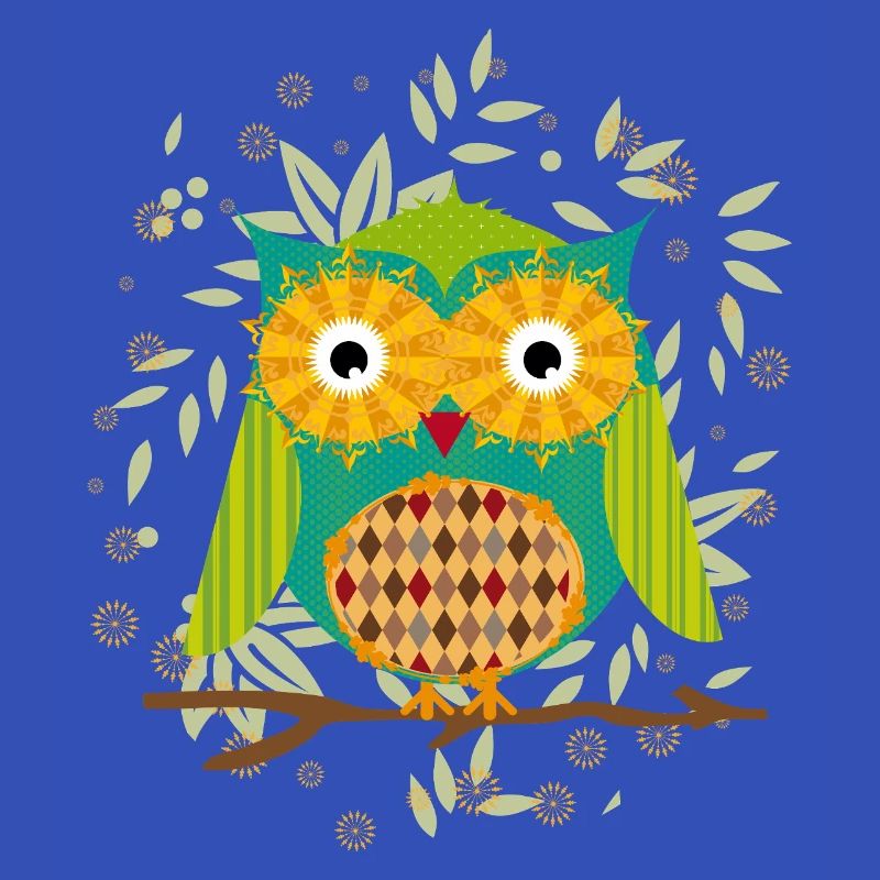 kunstvoll gestaltete Eule mit Patchwork-Muster