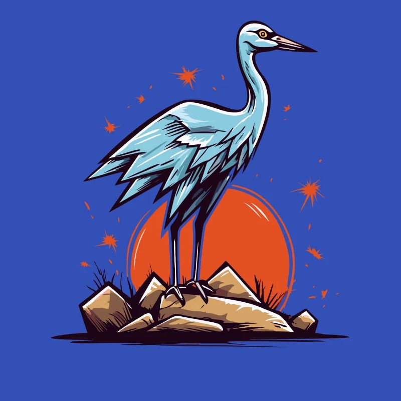 Graureiher oder Storch Vogel und eine rote Sonne