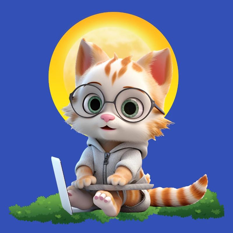 Smart Cat Sun Coder : Impression d’art pour ordinateur portable chaton