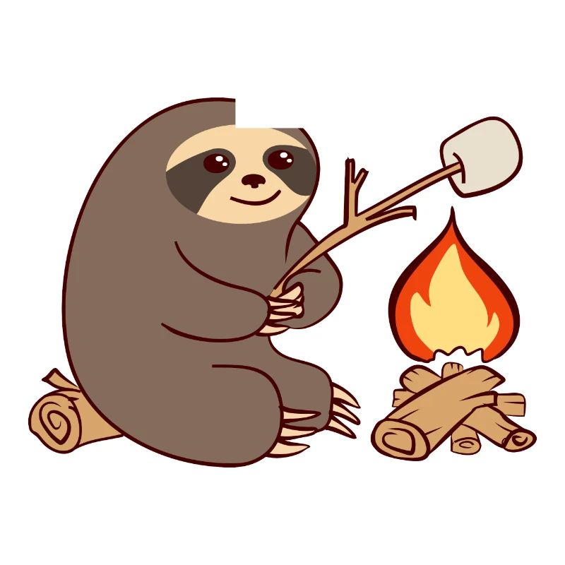 Campfire Sloth Camping Camp Marshmellow Grill