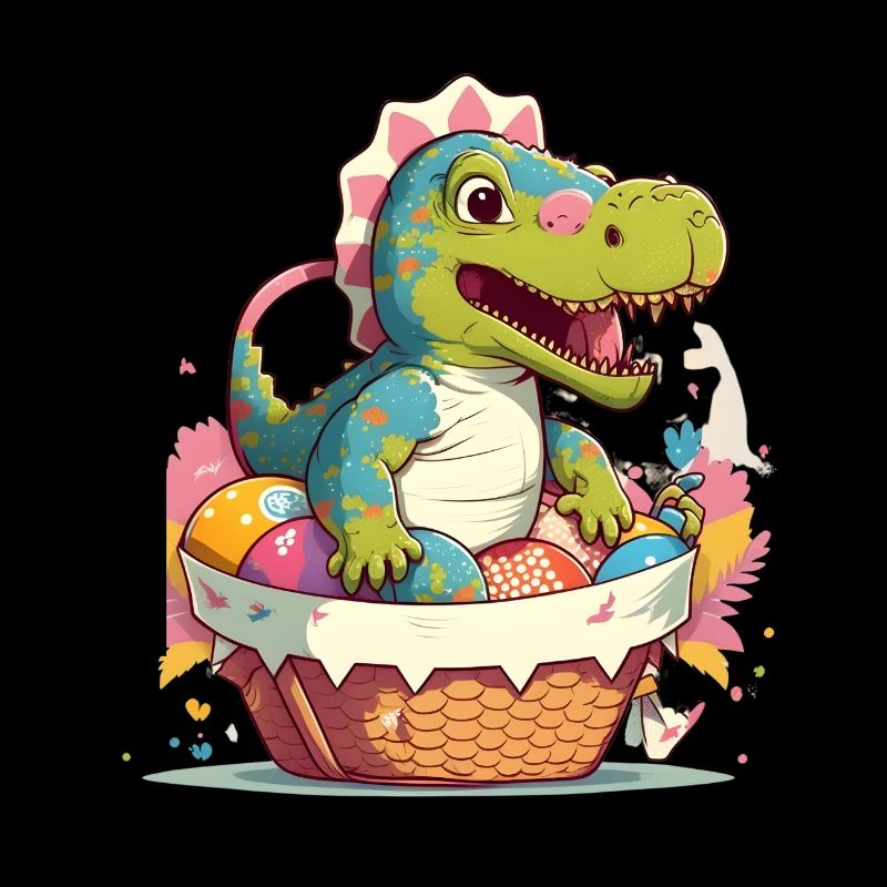 Dino dans le panier d’œufs de Pâques