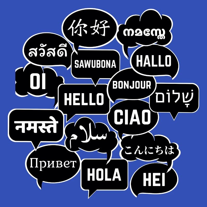 Speech bubbles "Hello" in different languages