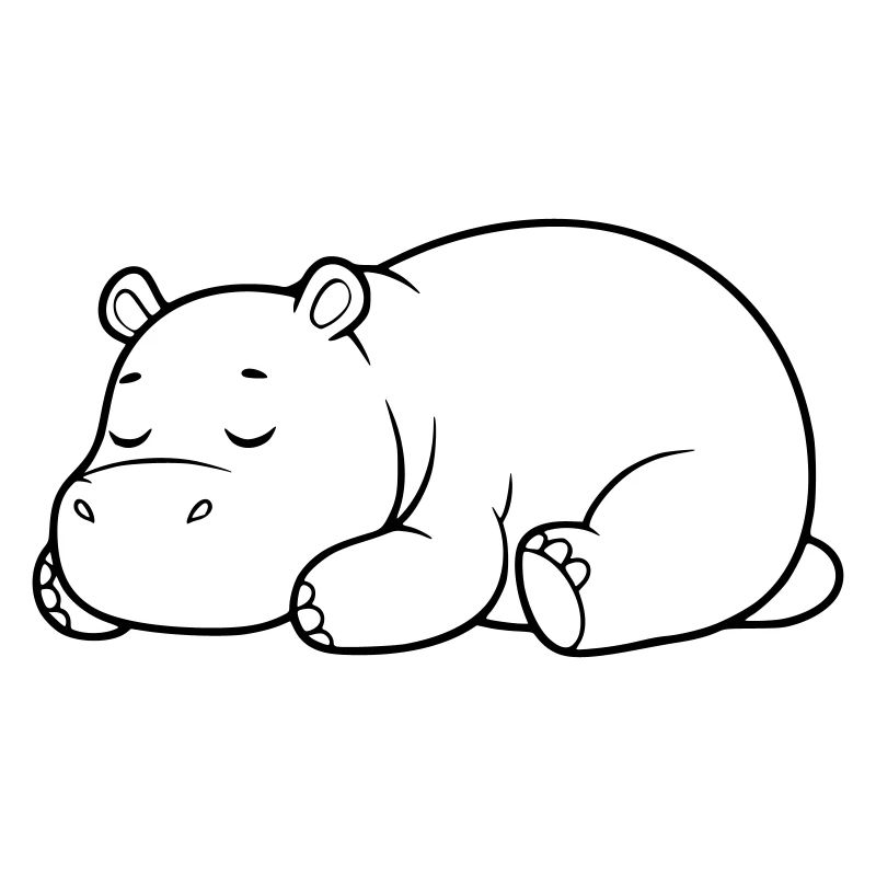 Sleeping Hippopotamus Tired Outline