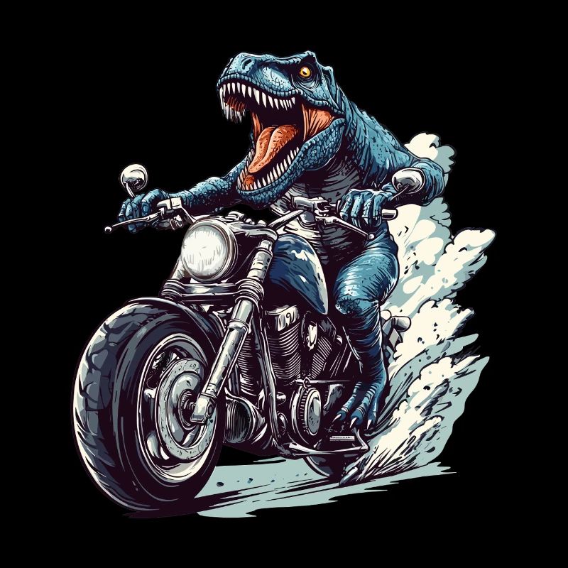 Prehistoric T-Rex on motorcycle