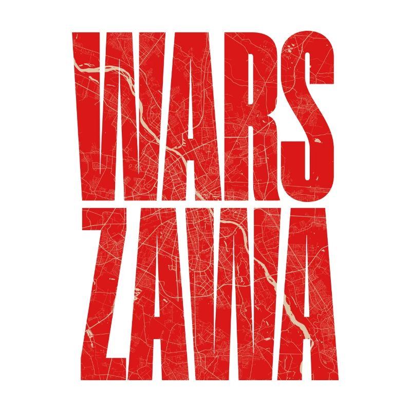 Warszawa lettering with city map pattern