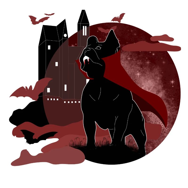 Chien effrayant devant le château et la lune de sang | Halloween
