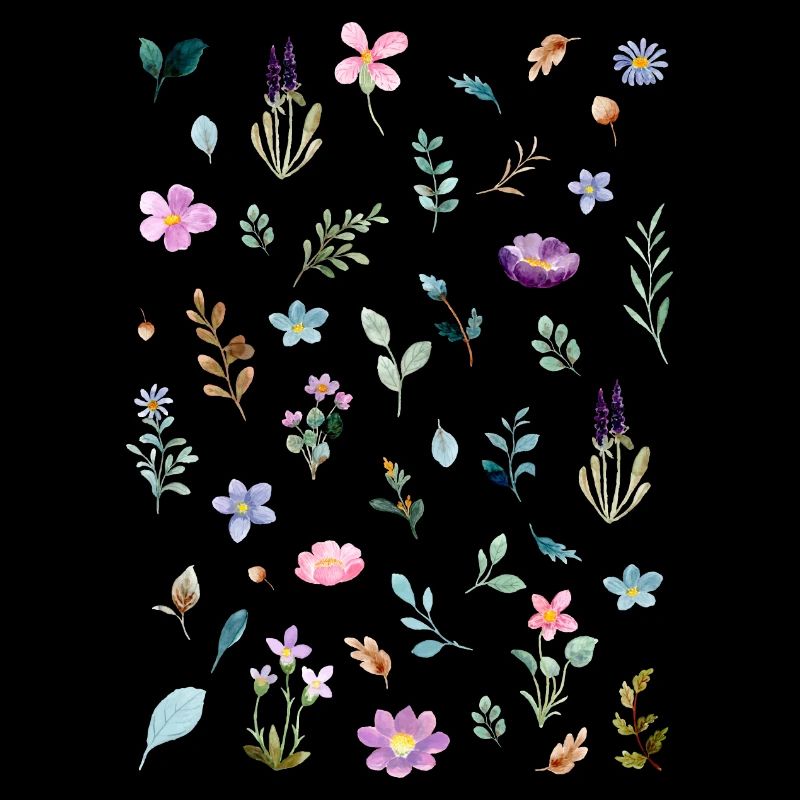 Aquarell Blumen auf Schwarz