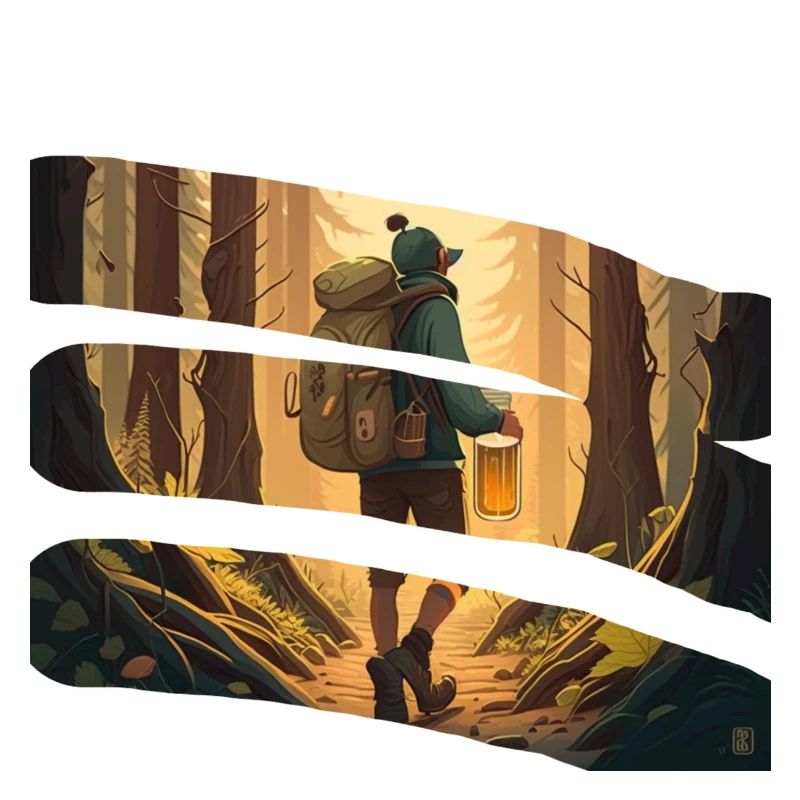 Wanderer im Wald mit Bier