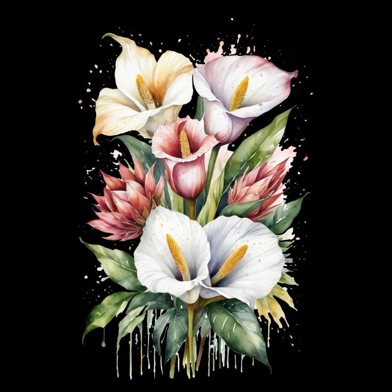 Lys Calla et fleurs de Protea à l’aquarelle