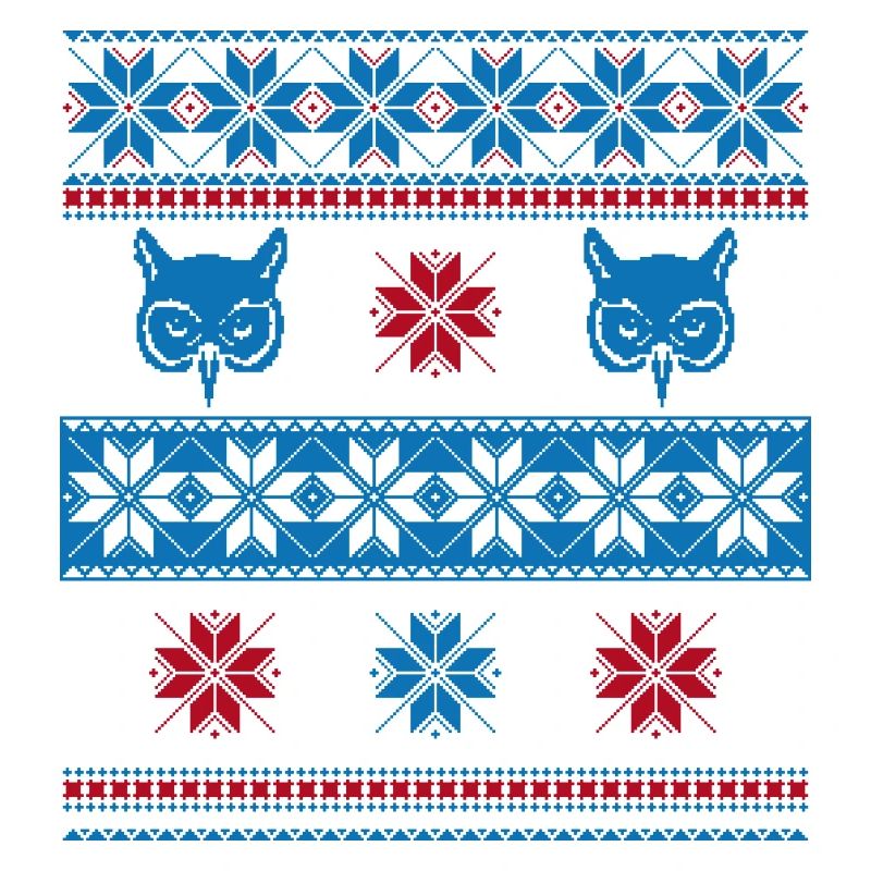 Norweger Pullover Eule Blau Rot