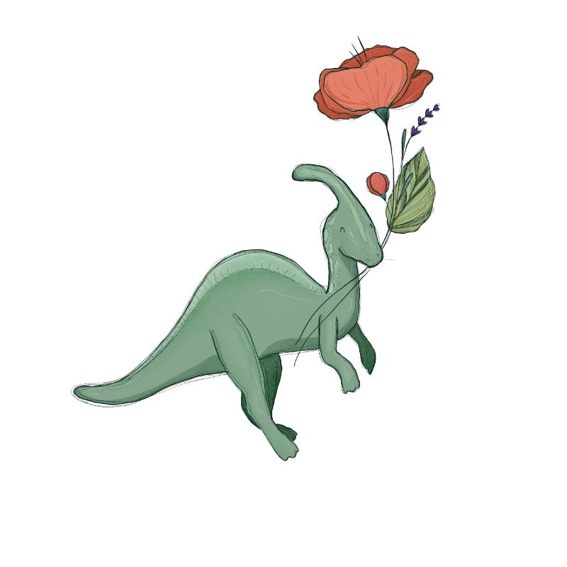 doux dinosaure avec fleur