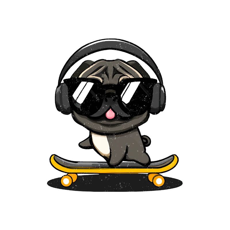 Design mit einem Mops-Hund, der auf einem