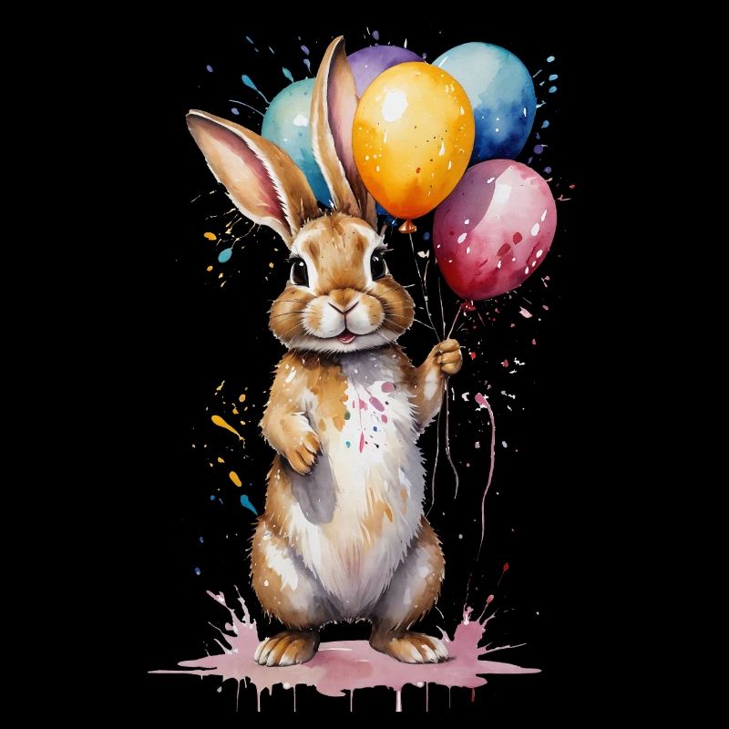 Lapin avec des ballons - Aquarelle