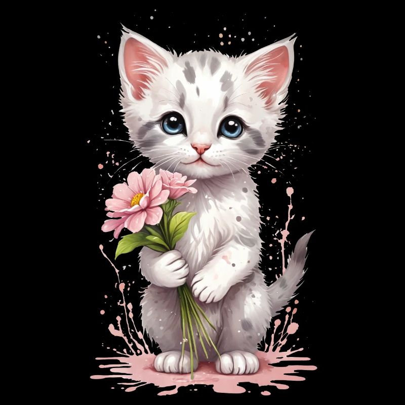 Flower Power Kitten - akvarelli