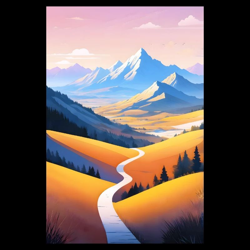Panoramic view: Mountain path into the evening