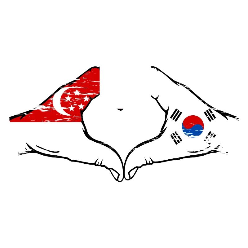 Singapour Drapeau de la Corée du Sud mains forme de coeur utilisé