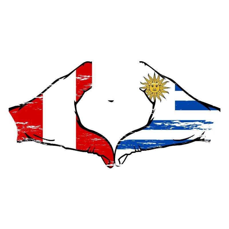 Pérou Uruguay Drapeau Mains Coeur Forme Utilisé