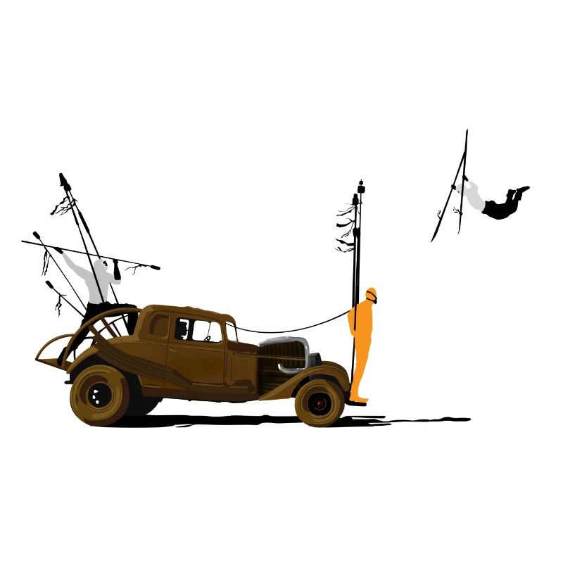 Oldtimer und orangefarbene Silhouette