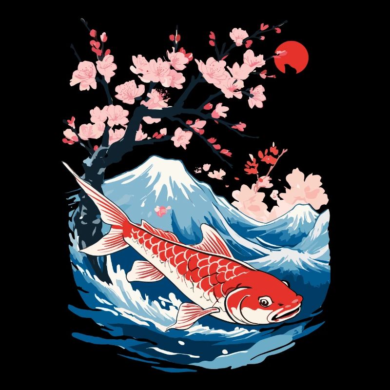Vintage Ukiyo-E Koi Karpfen Kirschblüten Design