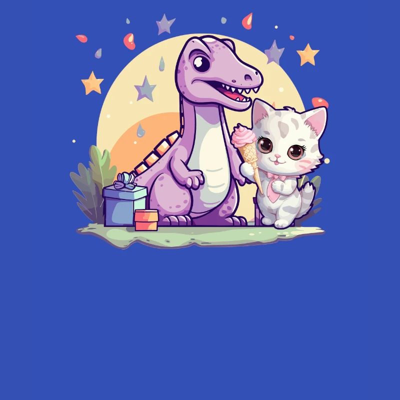 Katze Kätzchen-Mädchen Dinosaurier Eiscreme