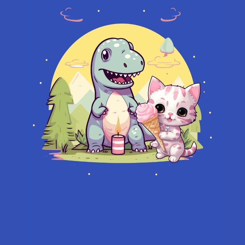 Katze Kätzchen-Mädchen Dinosaurier Eiscreme