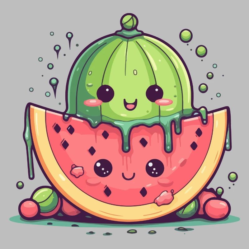 Pastèque et melon kawaii