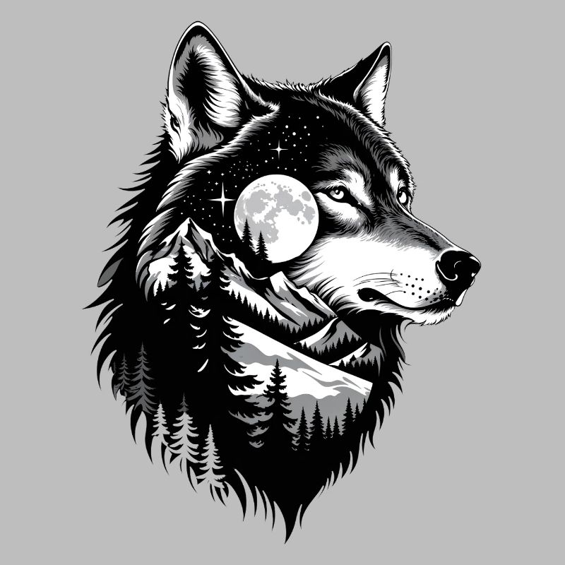 Schwarzer Wolf Wolfportrait. Wolfdesign
