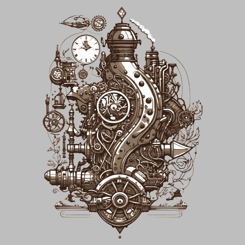 Steampunk technology steam engine with gears