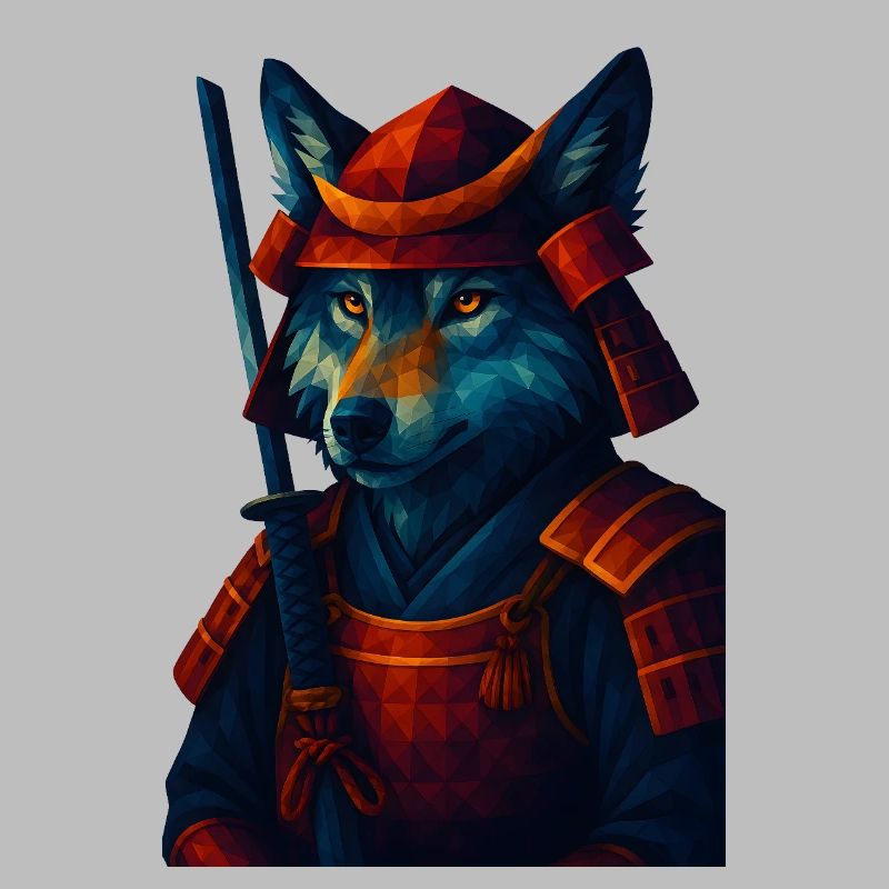 WPAP Style Animal - Samurai Wolf Ancient Armor