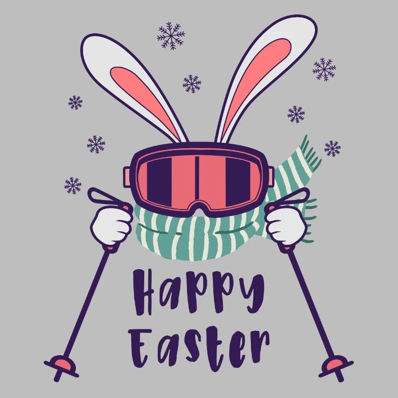 Happy Easter from Skiing Rabbit with ski poles