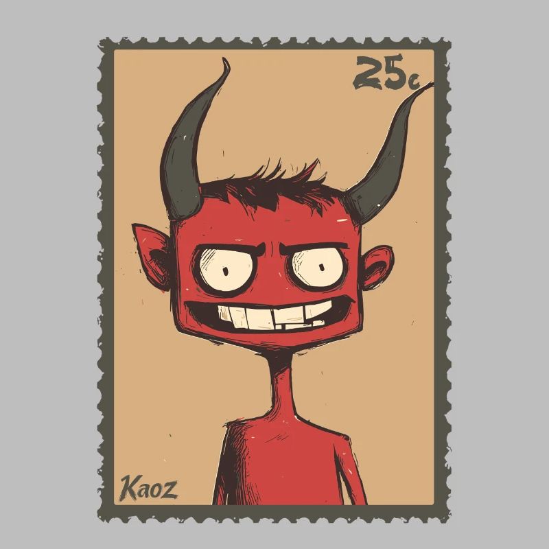 Grinning devil as a stamp