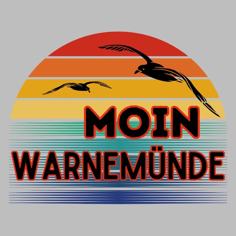 Moin Warnemünde with seagull in retro style