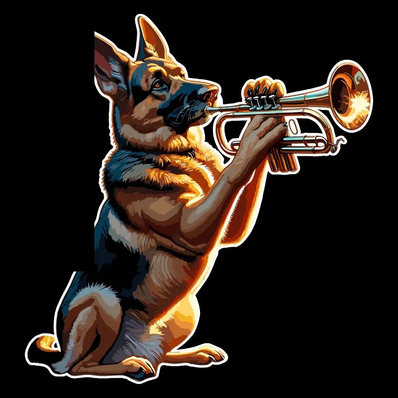 Deutscher Schäferhund spielt Trompete