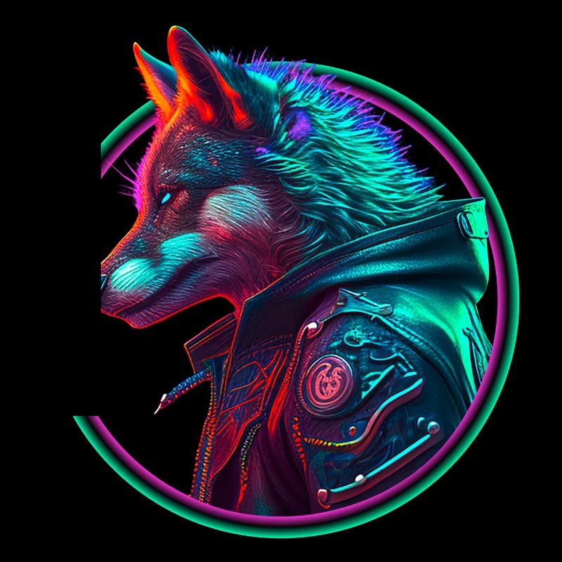 Neon Punk Wolf in leather jacket