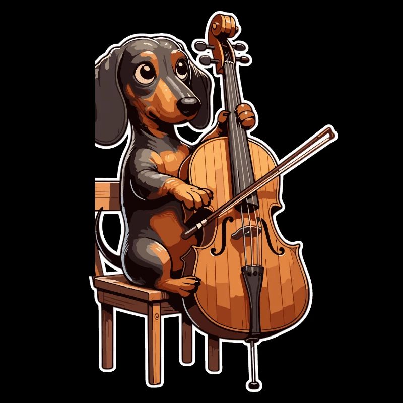 Teckel mignon jouant du violoncelle