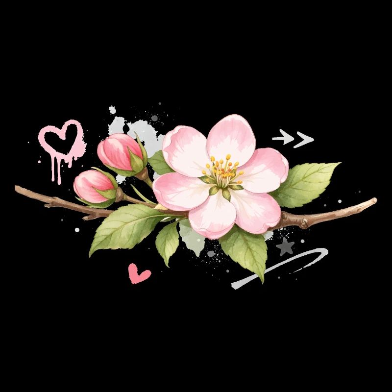 Branche de fleurs de pommier avec des accents de graffiti
