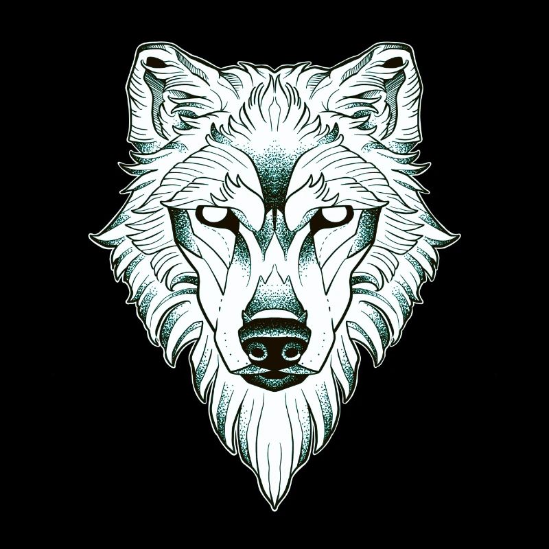 Symmetrical wolf dotwork