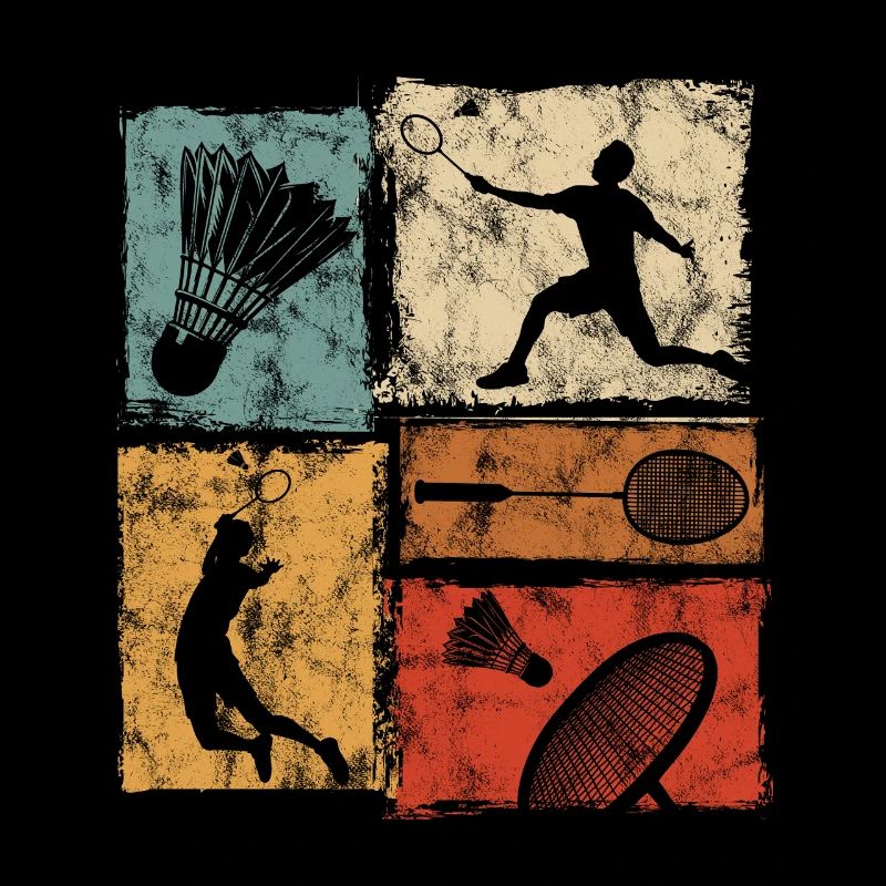 Badminton print with player, racket, shuttlecock