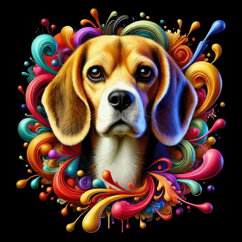 Süßer Beagle mit bunten Farbklecksen