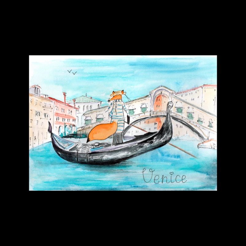 Fuchs in Venedig als Gondoliere