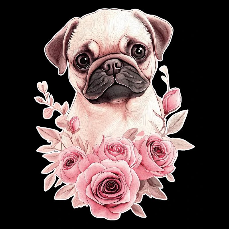 Mops mit Blumen