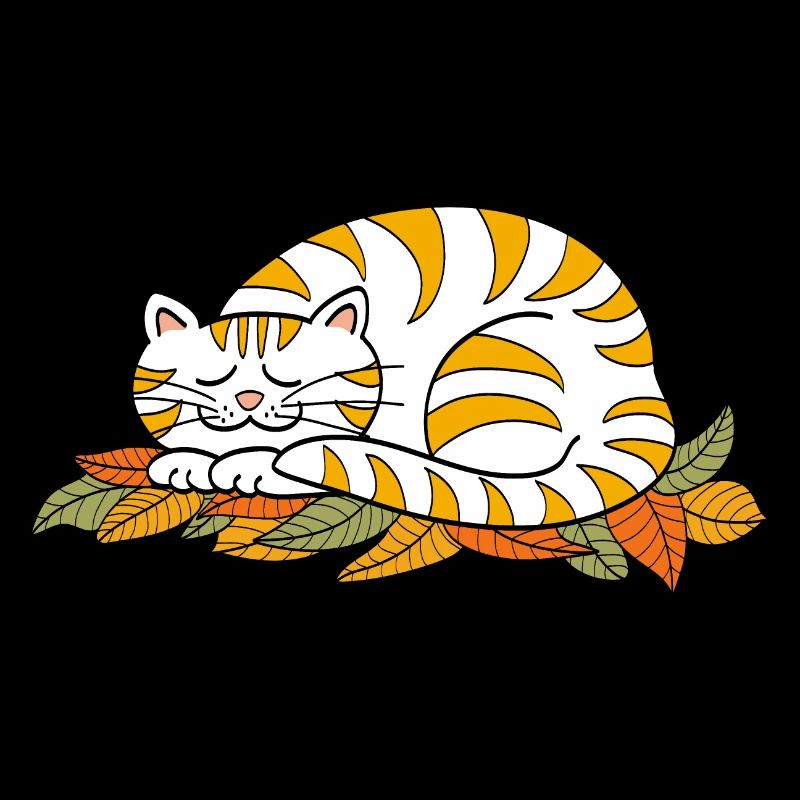 Sleeping kitty on autumn leaves