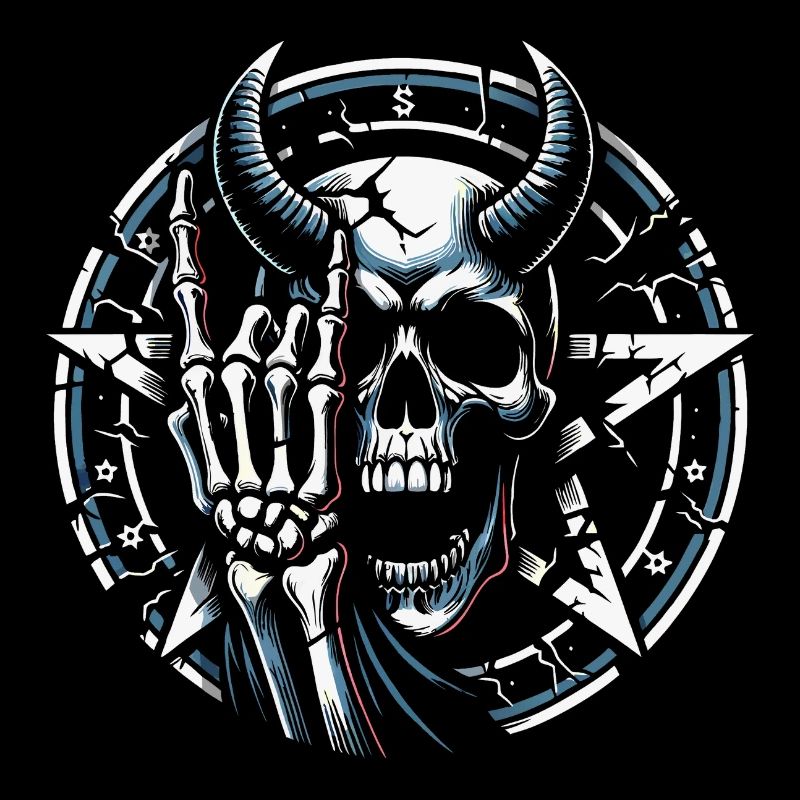 Skull with horns pentagram makes devil horns